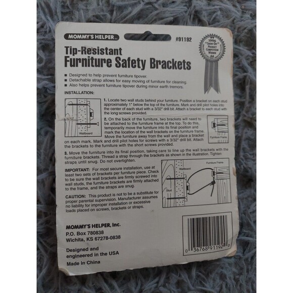 Furniture Safety Straps Brackets Kit Mommys Helper Tip Resistant 02263 NEW - Picture 5 of 7